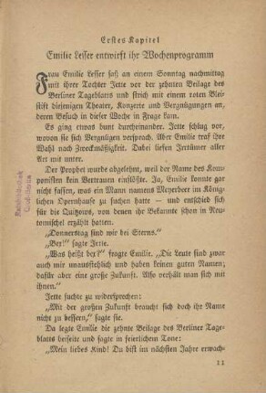 Erstes Kapitel. Emilie Lesser entwirft ihr Wochenprogramm