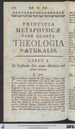 Principia Metaphysicae Pars Quarta. Theologia Naturalis.