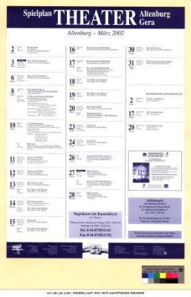Originaltitel: Spielplan Theater Altenburg Gera Altenburg - März 2002