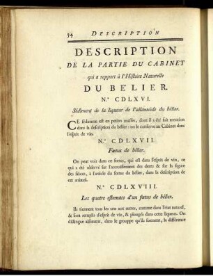 Description De La Partie Du Cabinet qui a rapport à l' Histoire Naturelle Du Bélier.