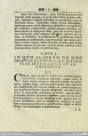 Caput I. In Quo Aliorum De Hoc Oraculo Zachariano Sententiae Recensentur Et Examinantur