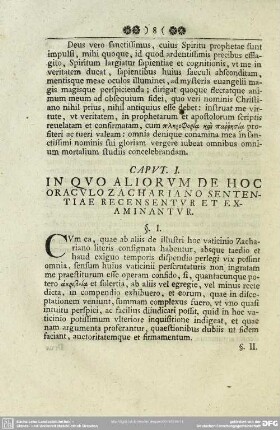 Caput I. In Quo Aliorum De Hoc Oraculo Zachariano Sententiae Recensentur Et Examinantur