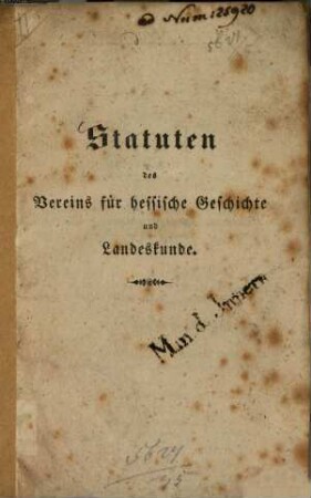 Statuten des Vereins für hessische Geschichte und Landeskunde
