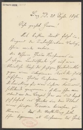 Brief an B. Schott's Söhne : 20.12.1895