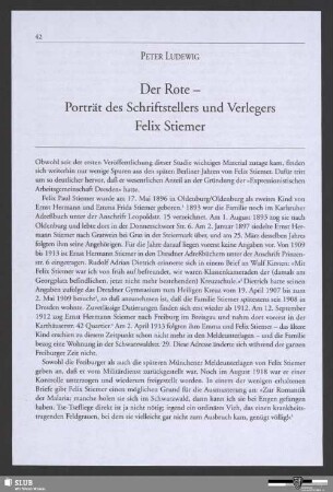 Der Rote - Porträt des Schriftstellers und Verlegers Felix Stiemer