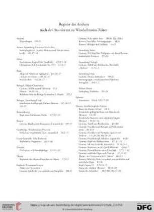 Register der Antiken nach den Standorten zu Winckelmanns Zeiten