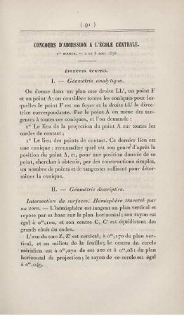 Concours d'admission a l'École Centrale.