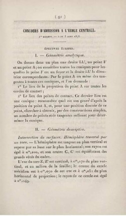 Concours d'admission a l'École Centrale.