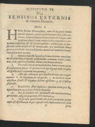 Disputatio VI. De Sensibus Externis & internis Hominis.