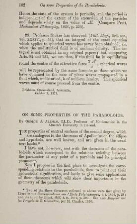On some properties of the paraboloids.