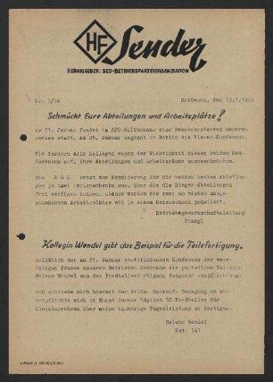 'HF-Sender' [Flugblatt], Nr.3/1954 (13. Januar 1954)