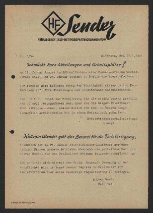 'HF-Sender' [Flugblatt], Nr.3/1954 (13. Januar 1954)