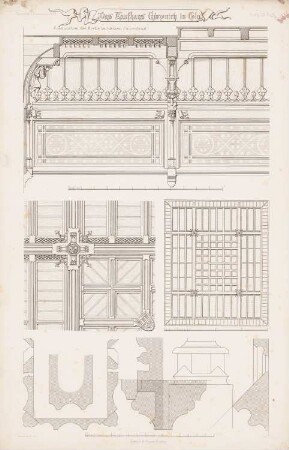 Kaufhaus Gürzenich, Köln: Details Decke im Konzertsaal (aus: Atlas zur Zeitschrift für Bauwesen, hrsg. v. G. Erbkam, Jg. 13, 1863)
