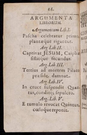 66, Argumenta Librorum