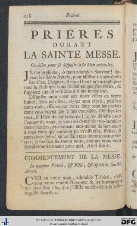 Prières Durant La Sainte Messe.