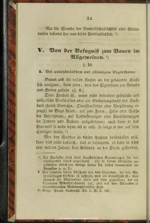 V. Von der Befugniß zum Bauen im Allgemeinen