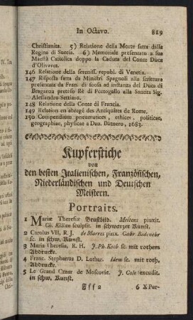 819-848, Kupferstiche von den besten Italienischen, Französischen, Niederländischen und Deutschen Meistern