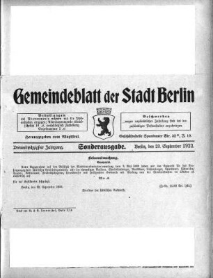 Sonderausgabe, 29. September 1922