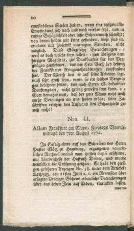 Nro. II. Actum Frankfurt am Mayn, Freytags Vormittags den 7ten August 1772