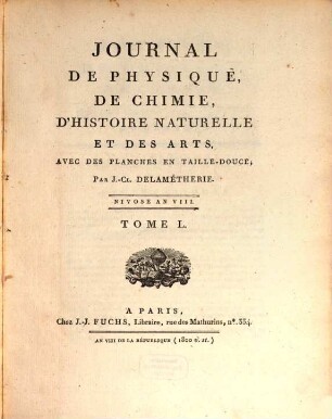 Journal de physique, de chimie et d'histoire naturelle, 50. 1800 = T. 7