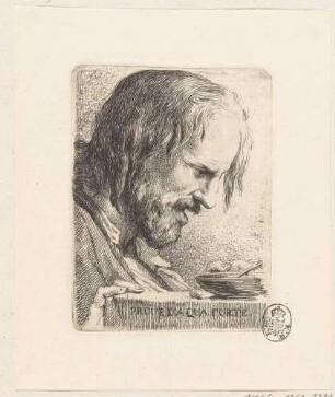 Bärtiger Mann mit Schale im Profil nach rechts, aus der Folge "Prove d'aqua forte", Bl. 1