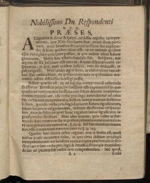 Nobilissimo Dn. Respondenti S. P. D. Præses.