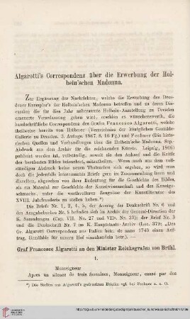 4: Algarotti's Correspondenz über die Erwerbung der Holbein'schen Madonna