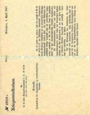 Rundschreiben des Kriegsministeriums zur Heranziehung von Jugendlichen zur Landarbeit