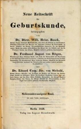 Neue Zeitschrift für Geburtskunde. 27,3. 1850