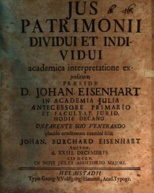 Ius patrimonii dividui et individui academica interpretatione expositum