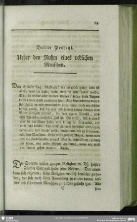 Dritte Predigt. Ueber den Ruhm eines redlichen Menschen