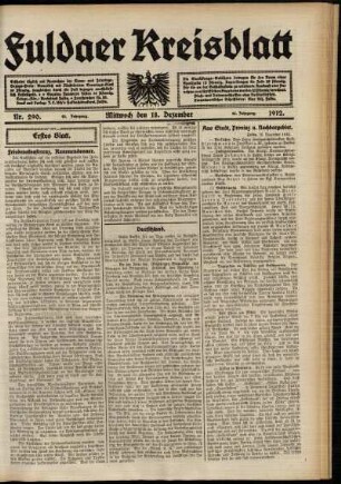 Erste Ausgabe vom Mittwoch, den 18. Dezember 1912.