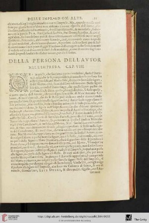 Della persona dell'avtor nell'impresa. Cap. VIII.