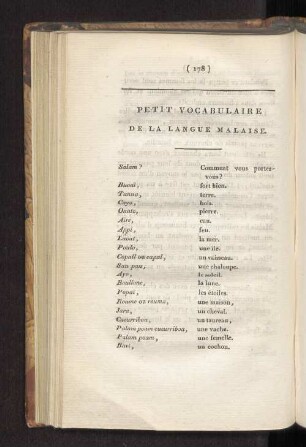 PETIT VOCABULAIRE DE LA LANGUE MALAISE.