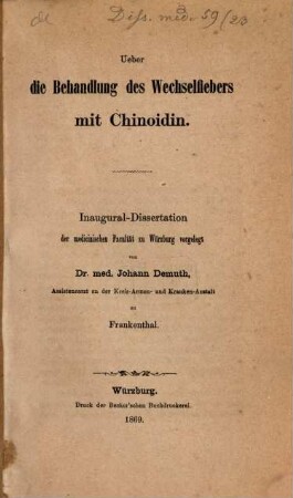 Ueber die Behandlung des Wechselfiebers mit Chinoidin