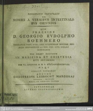 Dissertatio Inauguralis De Morbis A Vermibus Intestinalibus Oriundis