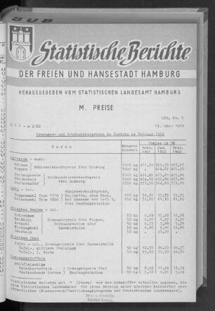 Erzeuger- und Großhandelspreise in Hamburg im Februar 1962 : Lfd. Nr. 9