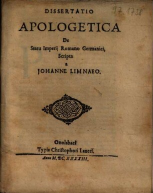Dissertatio apologetica de statu Imperii Romano Germanici
