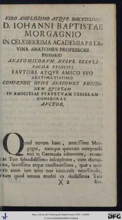 Viro Amplissimo Atque Doctissimo D. Iohanni Baptistae Morgagnio ...