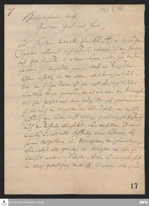 Brief von August Hermann Francke an Friedrich Heinrich von Seckendorff.