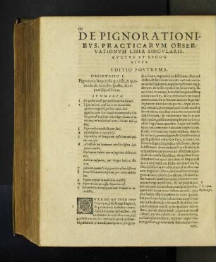 De Pignorationibvs, Practicarvm Observationvm Liber Singvlaris: Avctvs Et Recognitvs.
