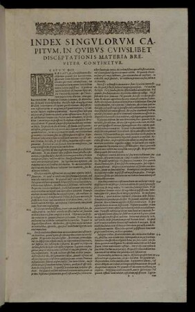 Index Singulorum Capitum, In Quibus Cuiuslibet Disceptationis Materia Breviter Continetur.