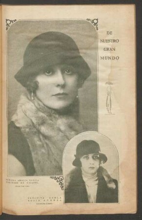 De nuestro gran mundo - [Fotografías] : [Retratos de] Señora Amalia Elena Galíndez de Casares [y] Señorita Adela Agote Ayerza