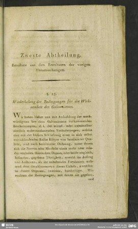 Zweyte Abtheilung. Resultate aus den Resultaten der vorigen Untersuchungen