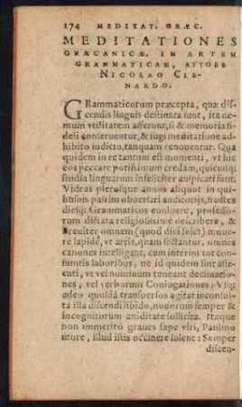 Meditationes Graecanicae, In Artem Grammaticam, Autore Nicolao Clenardo.