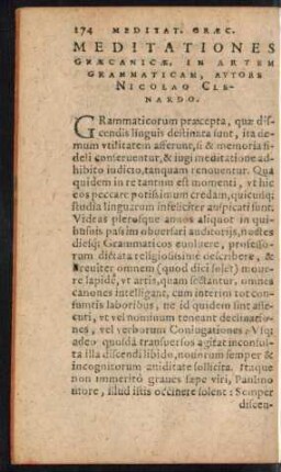 Meditationes Graecanicae, In Artem Grammaticam, Autore Nicolao Clenardo.