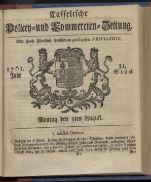 31. Stueck, Montag den 3ten August 1761