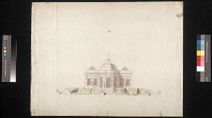Aufriss der Eingangsseite dieses Pavillons mit Freitreppe