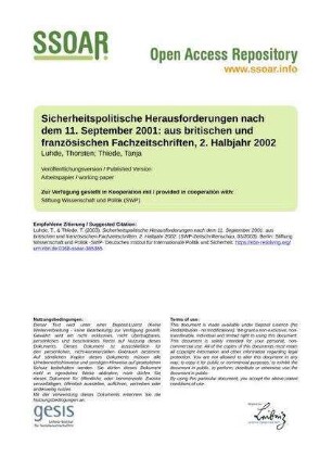 Sicherheitspolitische Herausforderungen nach dem 11. September 2001: aus britischen und französischen Fachzeitschriften, 2. Halbjahr 2002