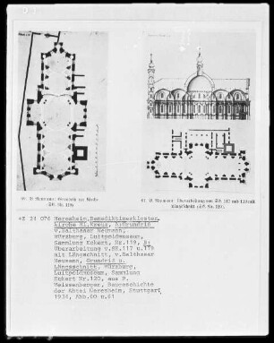 Neresheim, Grundriss und Schnitt der Benediktinerklosterkirche Heilig Kreuz, Sankt Ulrich und Afra
